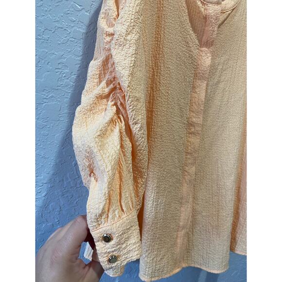 Calvin Klein Ruched Sleeve Apricot Color Bouse Size Medium - Picture 4 of 7